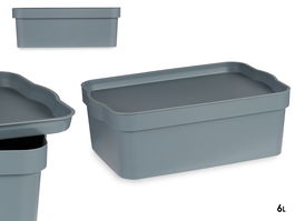 Kipit Caja de Plástico con Tapa, 6 Litros, Color Gris, 21.5 x 11 x 32 cm (Ancho x Alto x Largo) (Set de 12)
