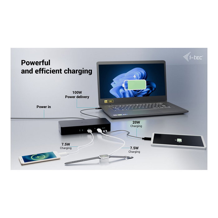 I-tec Docking Station Universal Intelligent Dual Display 13 en 1 con Power Delivery 100W Negro
