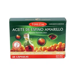 TEREZIA Aceite de Espino Amarillo 60 Cápsulas - Fuente Natural de Ácidos Grasos Omega 3-6-7-9 y Carotenoides, 250 mg por Cápsula