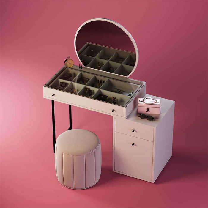 Hanah Home Tmu-713-Vv-1 Mesa de Maquillaje Visón con Estanterías, 67x181x30 cm Hanah Home Tmu-713-Vv-1 Mesa de Maquillaje Visón con Estanterías, 67x181x30 cm