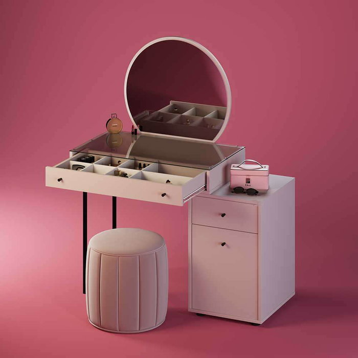 Hanah Home Tmu-713-Vv-1 Mesa de Maquillaje Visón con Estanterías, 67x181x30 cm Hanah Home Tmu-713-Vv-1 Mesa de Maquillaje Visón con Estanterías, 67x181x30 cm