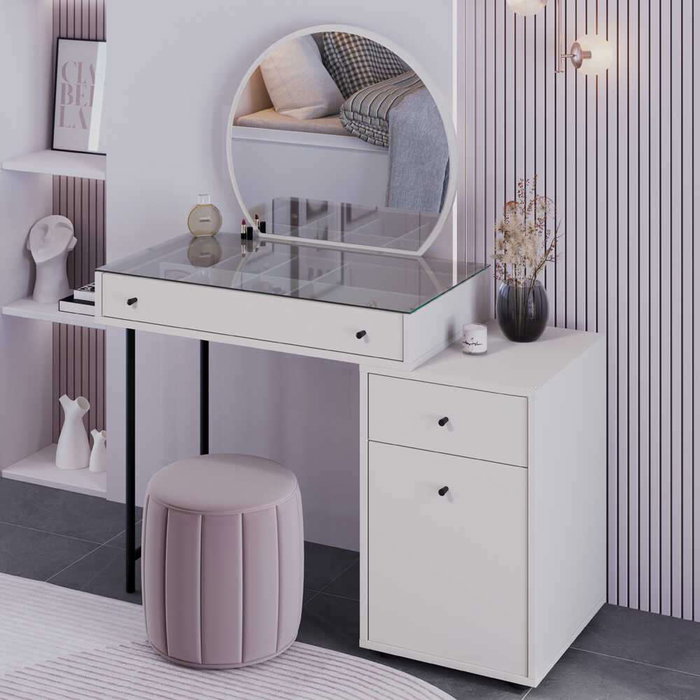 Hanah Home Tmu-713-Vv-1 Mesa de Maquillaje Visón con Estanterías, 67x181x30 cm Hanah Home Tmu-713-Vv-1 Mesa de Maquillaje Visón con Estanterías, 67x181x30 cm