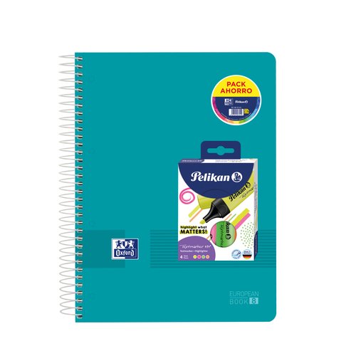 Oxford Pack Europeanbook 8 Live&Go A4+ Cuaderno Espiral y 4 Resaltadores Neón