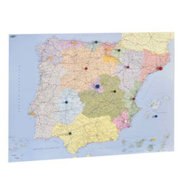 Faibo Mapa Mural España y Portugal Autonómico Plastificado Enrollado 98x134 cm