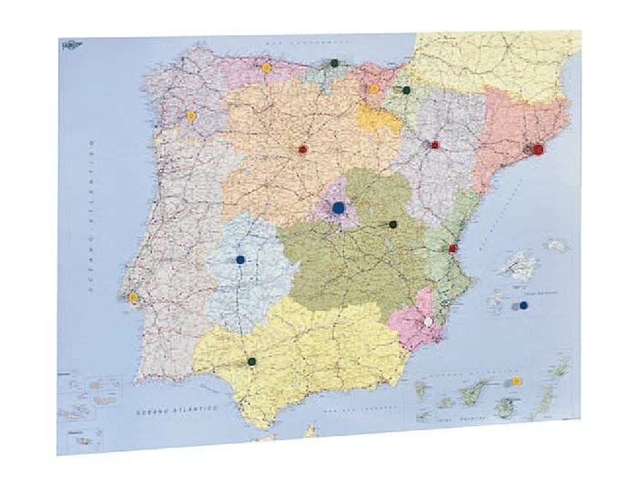 Faibo Mapa Mural España y Portugal Autonómico Plastificado Enrollado 98x134 cm