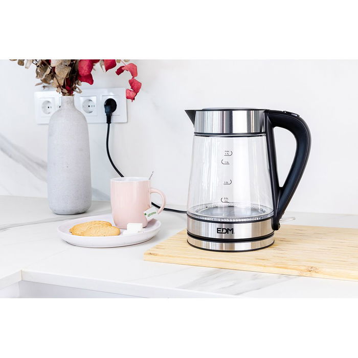 Edm Hervidor de Agua Eléctrico de Cristal y Acero Inoxidable, 1.7 L, 1850 - 2200 W