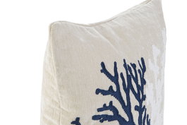 DKD Home Decor Cojín Mediterraneo Crema Azul Chenilla Zipper 45 x 15 x 45 cm (2 Unidades)