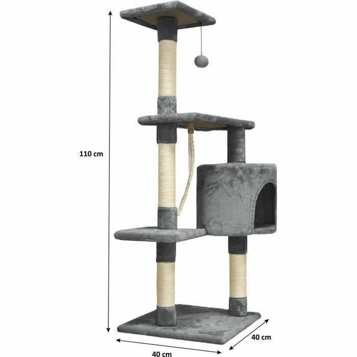 Paloma Rascador para gatos gris oscuro 40 x 40 x 114 cm - 3 plataformas, 1 cuerda, 1 nicho, rascadores