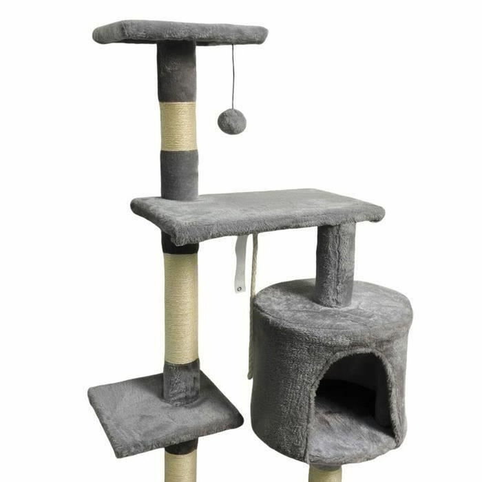 Paloma Rascador para gatos gris oscuro 40 x 40 x 114 cm - 3 plataformas, 1 cuerda, 1 nicho, rascadores