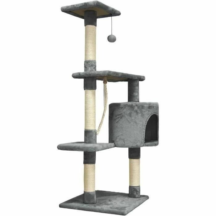 Paloma Rascador para gatos gris oscuro 40 x 40 x 114 cm - 3 plataformas, 1 cuerda, 1 nicho, rascadores