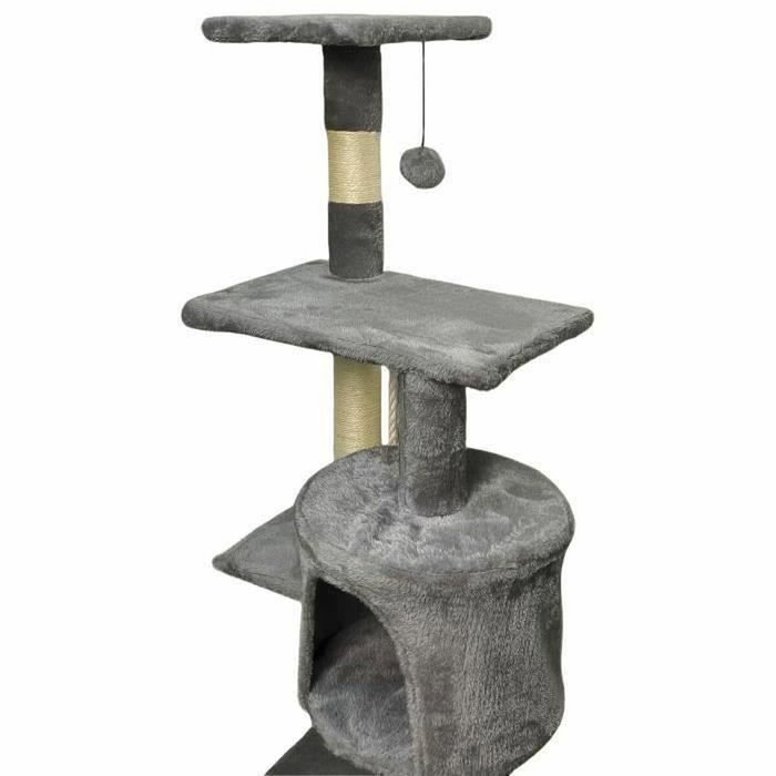 Paloma Rascador para gatos gris oscuro 40 x 40 x 114 cm - 3 plataformas, 1 cuerda, 1 nicho, rascadores