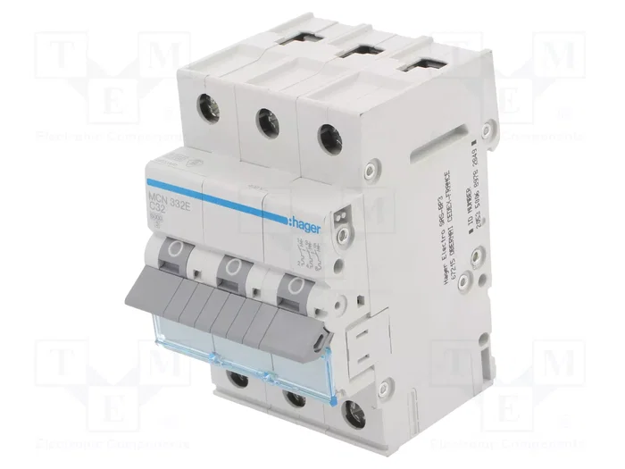 HAGER MCN332E Interruptor magnetotérmico 3 polos 32A 6kA HAGER MCN332E Interruptor magnetotérmico 3 polos 32A 6kA