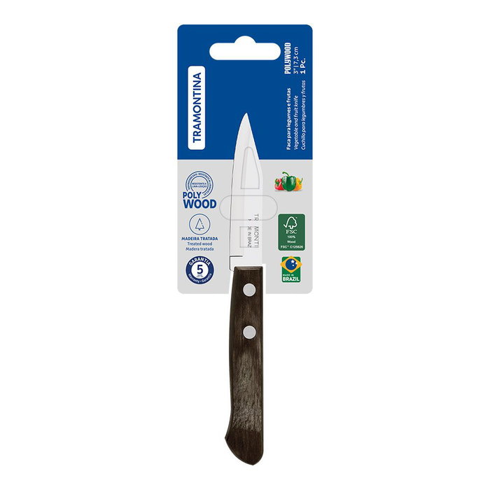 Tramontina Cuchillo Polywood para Verduras y Frutas 7,3 cm Hoja Acero Inoxidable Mango Madera Tratada