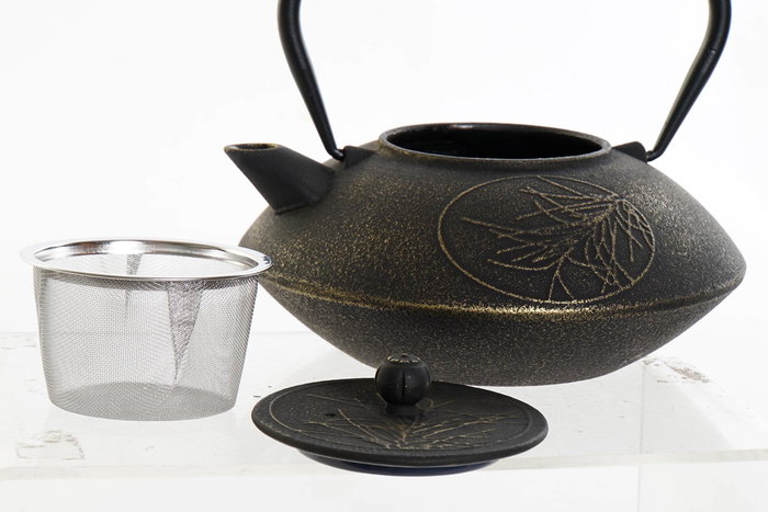 DKD Home Decor Tetera Oriental de Hierro Colado 850ml, Blanco y Negro, Pack 4 Unidades