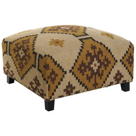 DKD Home Decor Reposapiés Mostaza Beige Kilim - Lana y Algodón, 80 x 80 x 44 cm