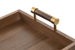 DKD Home Decor Bandeja Basicos Natural Dorado Acacia Metal 26.5 x 8 x 39 cm