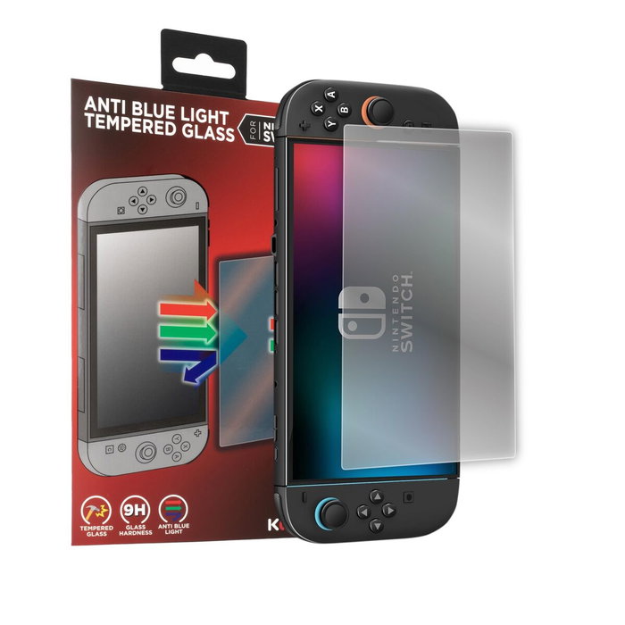 Konix Protector de pantalla de vidrio templado para Nintendo Switch 2, Anti-luz azul, Dureza 9H, Transparente