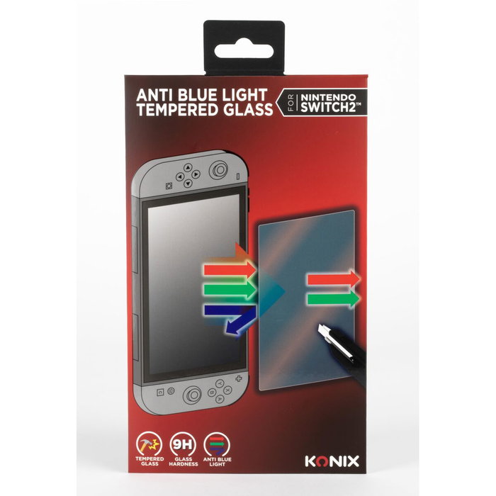 Konix Protector de pantalla de vidrio templado para Nintendo Switch 2, Anti-luz azul, Dureza 9H, Transparente