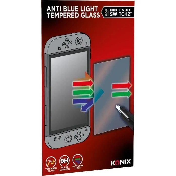 Konix Protector de Pantalla de Vidrio Templado Anti-luz Azul Anti-burbujas Dureza 9H Transparente para Nintendo Switch 2 Konix Protector de Pantalla de Vidrio Templado Anti-luz Azul Anti-burbujas Dureza 9H Transparente para Nintendo Switch 2