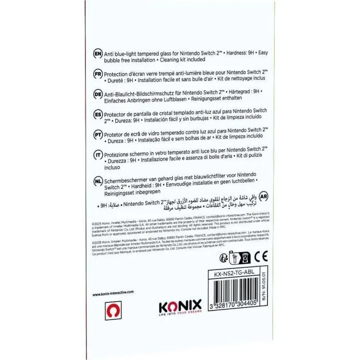 Konix Protector de Pantalla de Vidrio Templado Anti-luz Azul Anti-burbujas Dureza 9H Transparente para Nintendo Switch 2 Konix Protector de Pantalla de Vidrio Templado Anti-luz Azul Anti-burbujas Dureza 9H Transparente para Nintendo Switch 2