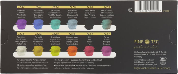 Finetec Set de acuarelas nacaradas Rainbow 12 colores