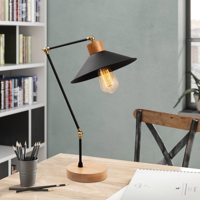 Huanggang Lámpara de Mesa Vintage Manavgat Negro E27 Sin Bombilla [OPV-525NOR2120]