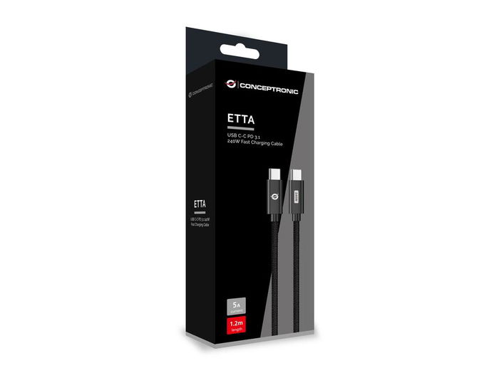 Conceptronic Cable USB Tipo C 1.2 M ETTA03B12 - 240 W PD, Negro