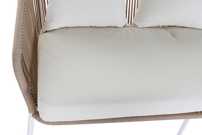 DKD Home Decor Sofá Terraza y Jardín Set de 4 Blanco Beige Aluminio Poliéster Cuerda 151.5 x 72 x 70 cm
