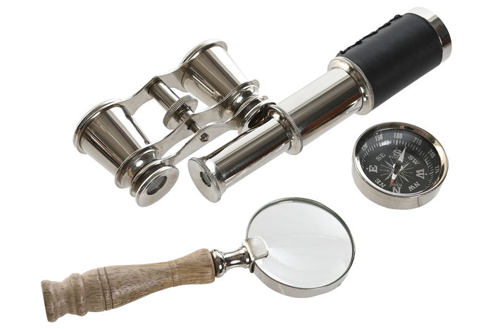 DKD Home Decor Set de 4 Piezas Vintage Regalo Brujula Lupa Prismaticos Catalejo Marron 22 x 13 x 6 cm DKD Home Decor Set de 4 Piezas Vintage Regalo Brujula Lupa Prismaticos Catalejo Marron 22 x 13 x 6 cm