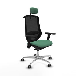 PIQUERAS Y CRESPO Silla de oficina Mardos Verde esmeralda y Negro con mecanismo Sincro/Traslack, Brazos 3D y Cabecero 2D, Ruedas 65 mm para parqué