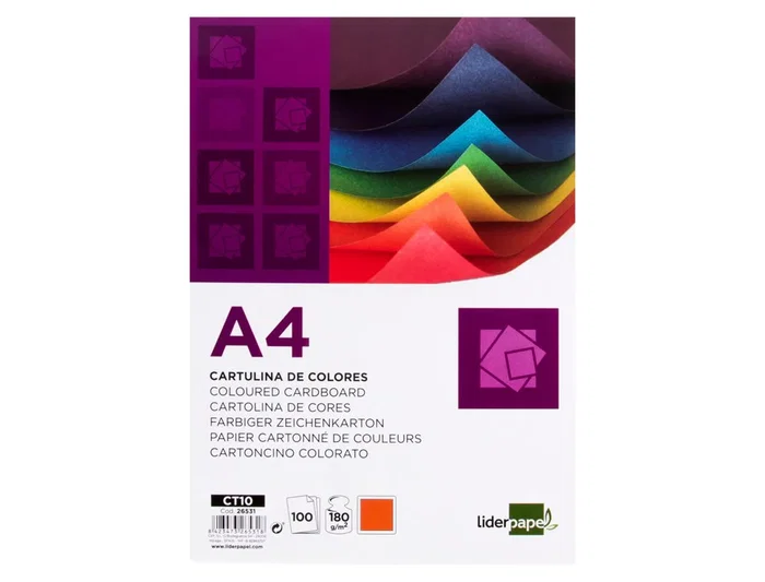 Liderpapel CT10 Cartulina Decorativa Naranja Fuerte, 180 g/m², Formato A4, Paquete de 100 Hojas, Papel para Arte y Manualidades