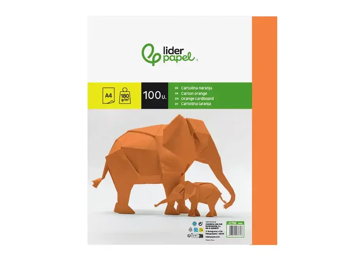 Liderpapel Cartulina A4 180g/m² Naranja Fuerte - Paquete 100 Hojas