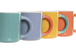 DKD Home Decor Mug Moderno Porcelana Naranja Turquesa 350ml 7.5 x 9 x 8.4 cm (12 Unidades)
