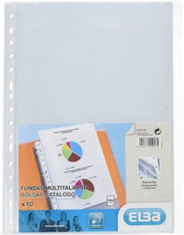 ELBA Pack de 10 fundas portadocumentos A4 multitaladro cristal 70 micras