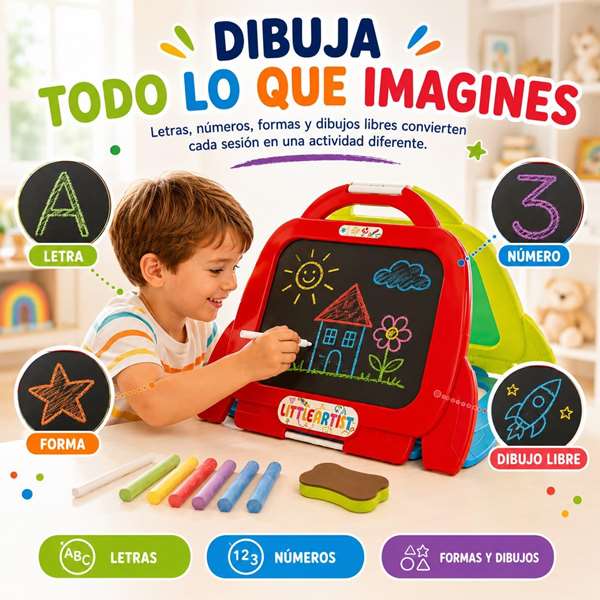 JugaToys Pizarra 4 en 1 con luz fluorescente y accesorios