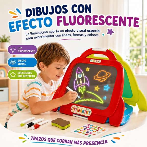 JugaToys Pizarra 4 en 1 con luz fluorescente y accesorios