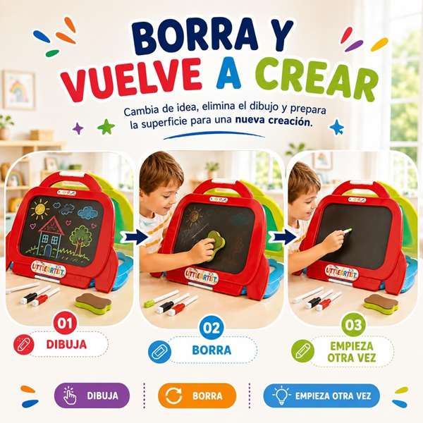 JugaToys Pizarra 4 en 1 con luz fluorescente y accesorios