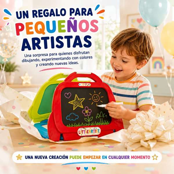 JugaToys Pizarra 4 en 1 con luz fluorescente y accesorios