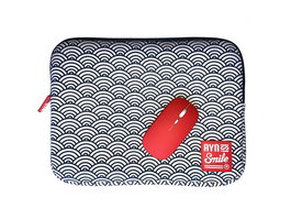 SMILE Funda de Neopreno Smile Sleeve 13/14 Pulgadas Kimono Seigaiha con Ratón Inalámbrico