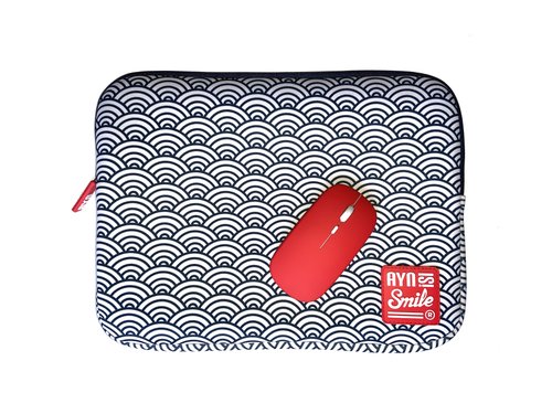 SMILE Funda de Neopreno Smile Sleeve 13/14 Pulgadas Kimono Seigaiha con Ratón Inalámbrico SMILE Funda de Neopreno Smile Sleeve 13/14 Pulgadas Kimono Seigaiha con Ratón Inalámbrico