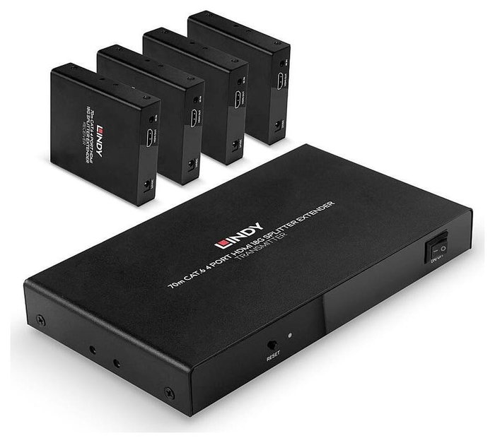 Lindy 38262 Extensor y Divisor HDMI 4K60 de 4 Puertos Cat.6 70m Lindy 38262 Extensor y Divisor HDMI 4K60 de 4 Puertos Cat.6 70m