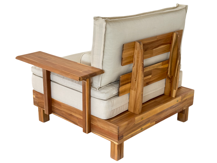 DKD Home Decor Outek 26 Sillón de Jardín y Terraza de Madera de Acacia y Poliéster Resistente al Agua y UV, Color Marrón/Beige, 85 x 70 x 98 cm