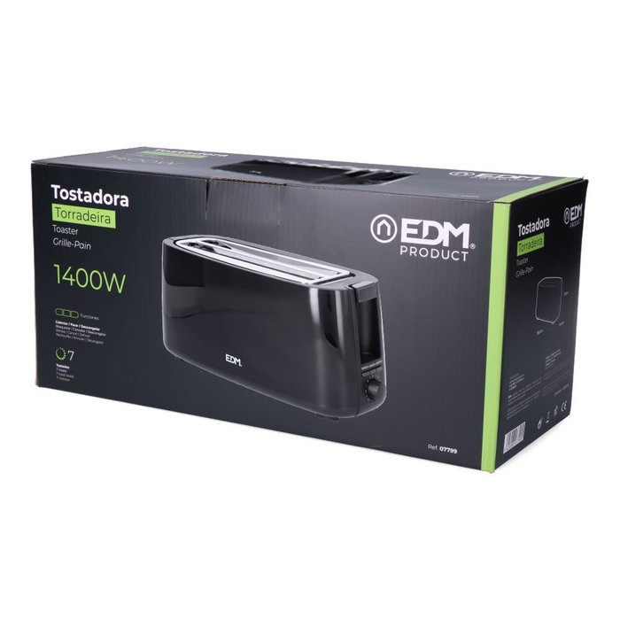 Edm Tostadora Doble Ranura Larga Black Design 1400 W Negro