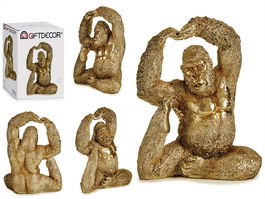 Giftdecor Gorila Yoga Pie Hacia Arriba Dorado Resina 14 cm x 25.5 cm x 30 cm (Set de 3)