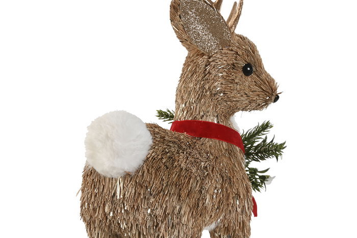 DKD Home Decor Figura Navidad Reno Alpina Natural Porexpan Fibra 15 x 38 x 22 cm (2 Unidades)