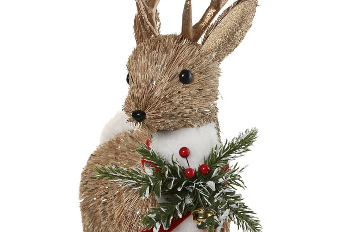 DKD Home Decor Figura Navidad Reno Alpina Natural Porexpan Fibra 15 x 38 x 22 cm (2 Unidades)