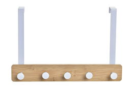 DKD Home Decor Perchero Scandi Blanco Natural Metal Bambú 4.8 x 25.5 x 38.5 cm