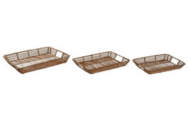 DKD Home Decor Set de 3 Bandejas de Ratán y Metal Natural