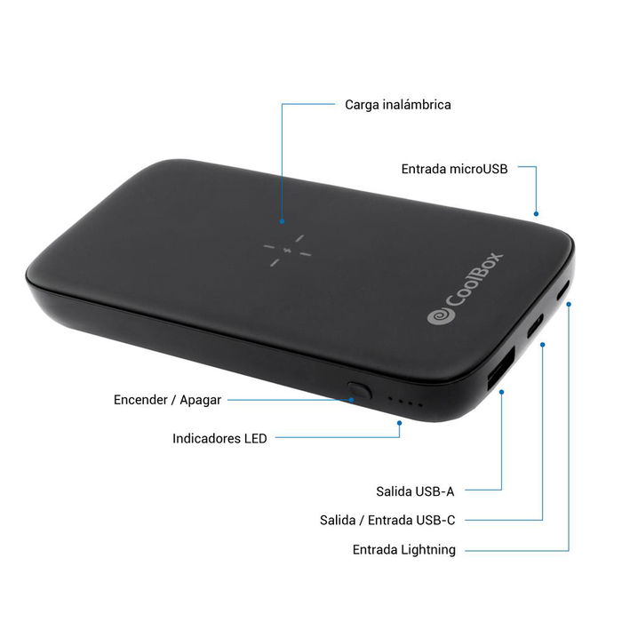 Coolbox Powerbank Qi 10000mAh Negra Batería Externa Portátil Coolbox Powerbank Qi 10000mAh Negra Batería Externa Portátil