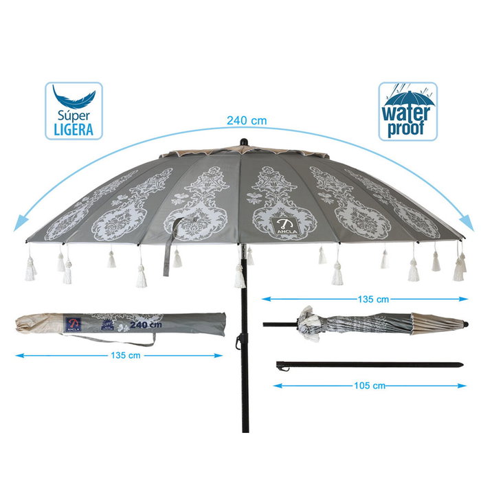 Sombrilla de playa Gris Ø 240 cm SPF50+ Boho